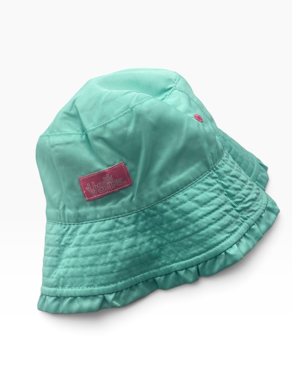 UV Skinz Girls Bucket Sun Hat Aqua Turquoise Pink Ruffled Brim UPF 50+ Small